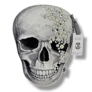 CXL Christian Lacroix Faux Pearl Rhinestone Halloween Skull Throw Pillow Bling